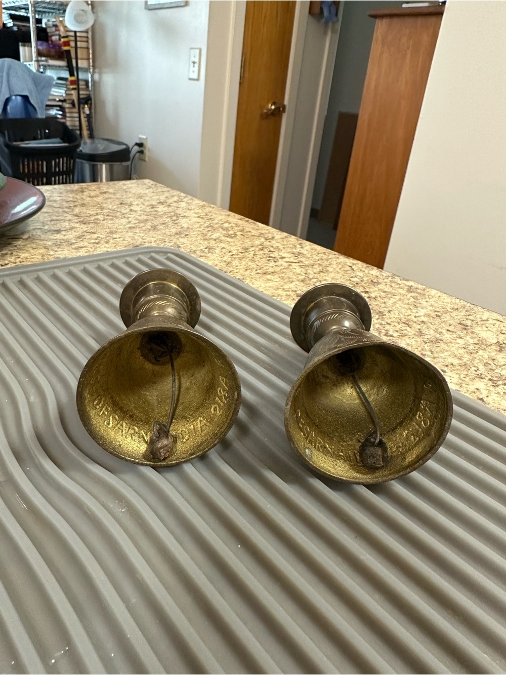 Pair of Brass Dinner Bell candle holders
